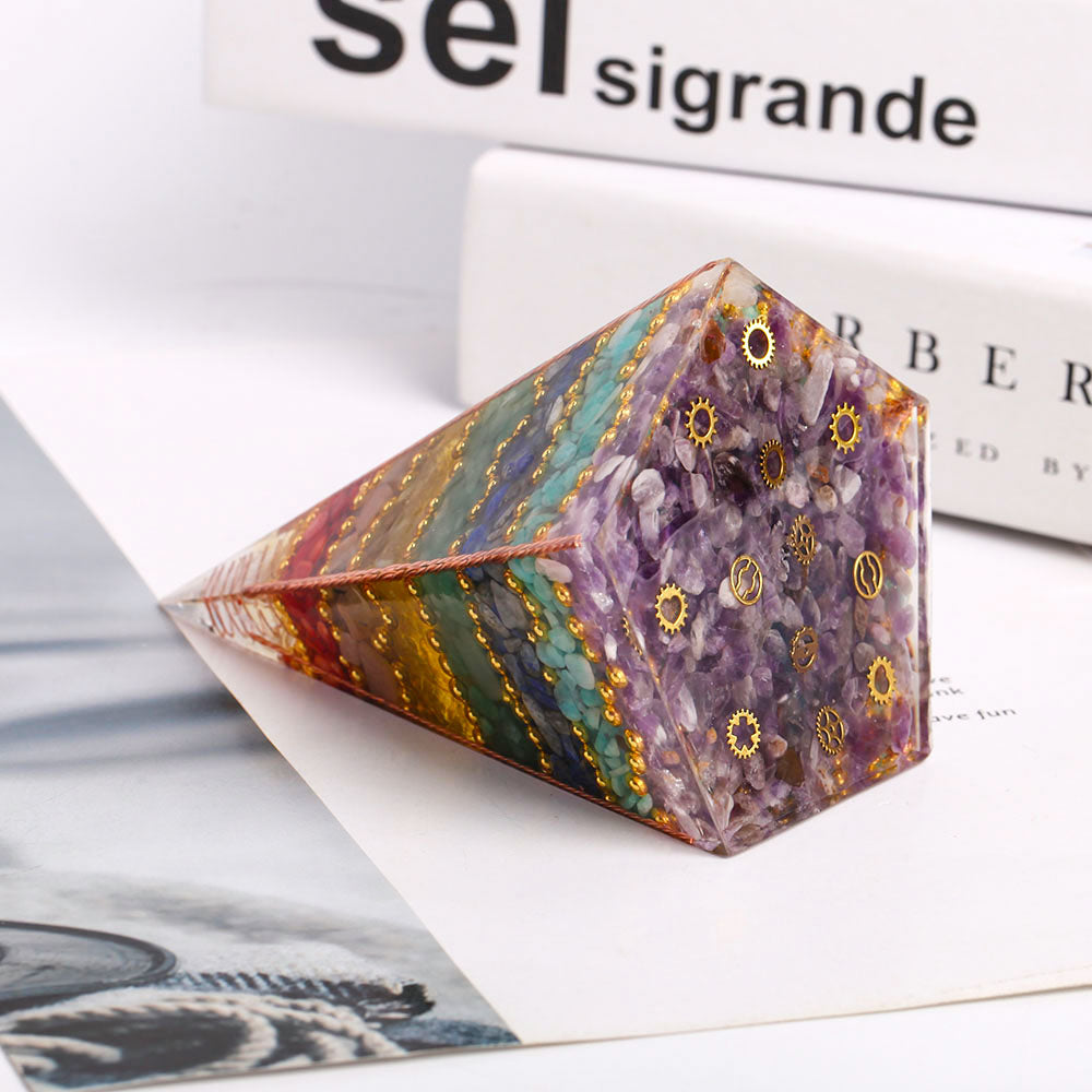 7 Chakra Crystal Healing Pyramid 4.5 Inches for Meditation