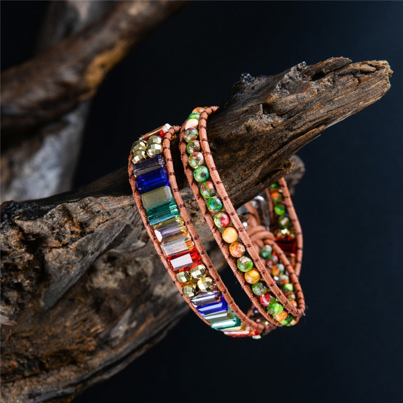 7 Chakra Crystal Leather Wrap Bracelet