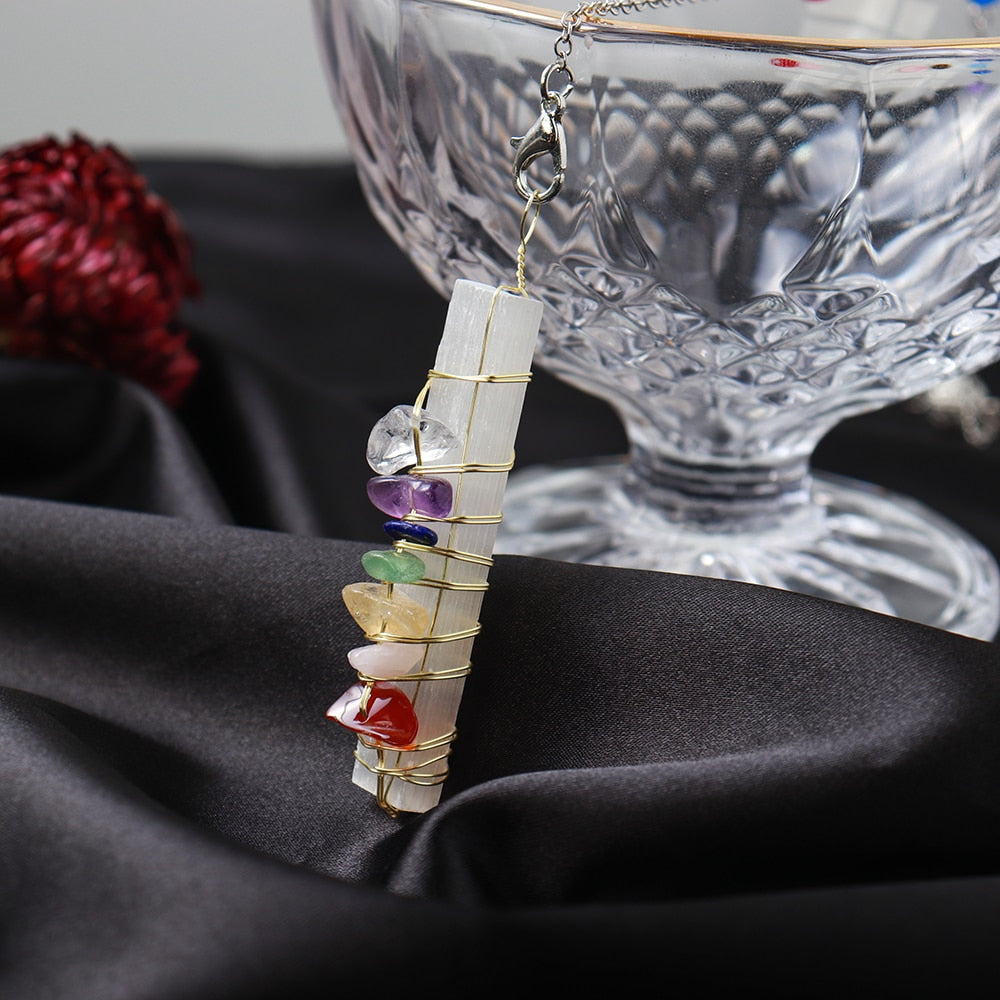 7 Chakra Crystal Pendulum with Selenite & Amethyst