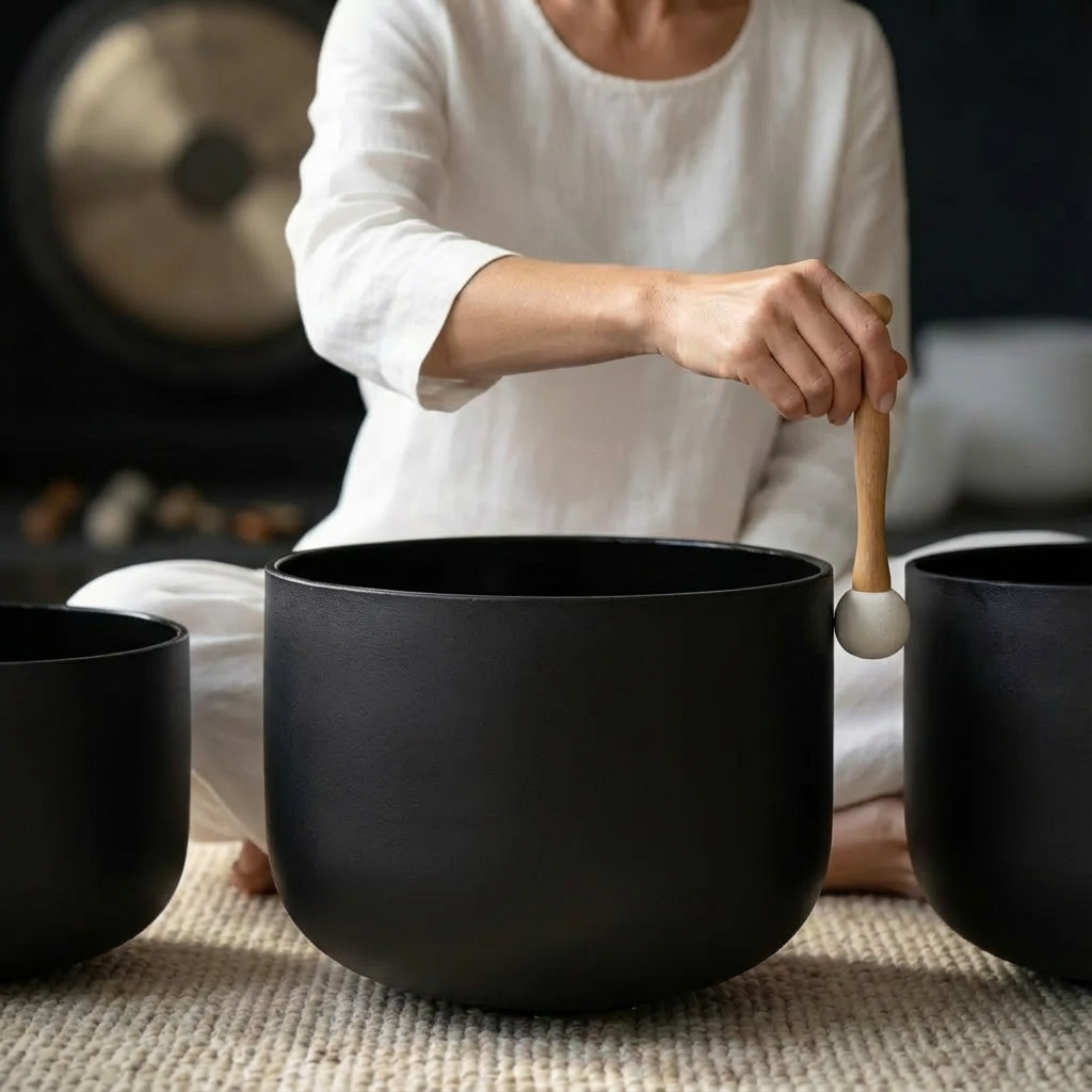 7 PCS Black Crystal Singing Bowl Set for Sound Bath