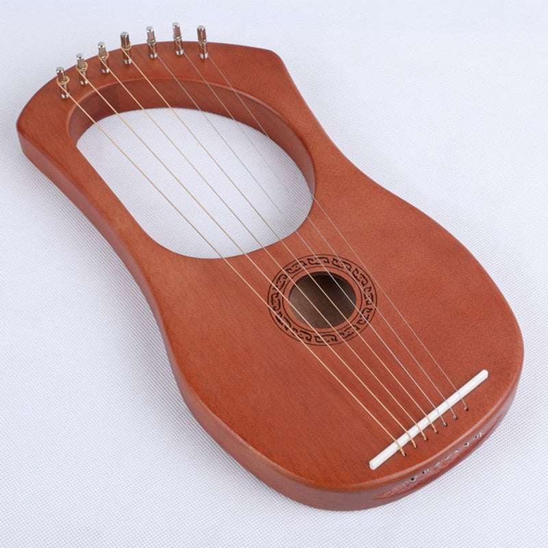 Brown Mahogany 7-String Lyre Harp with sound hole and elegant wood finish