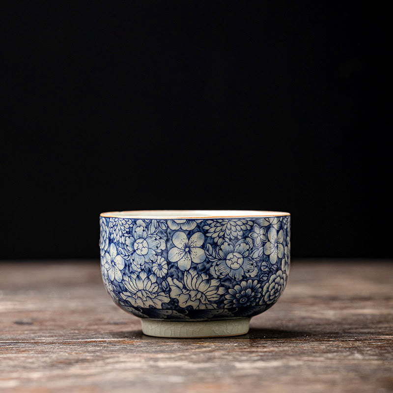 Vintage Lotus Ceramic Teacup | Handmade Floral Tableware