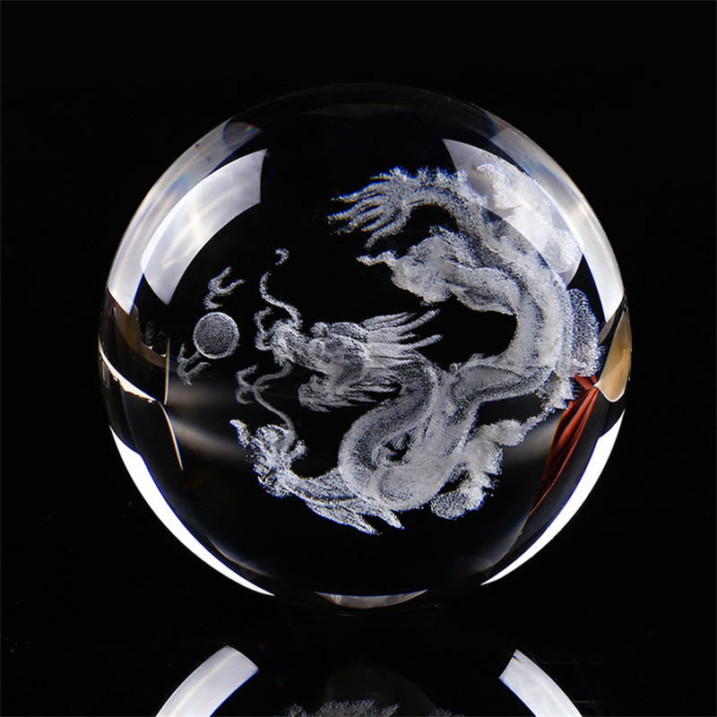 White Crystal Zen Decor with Dragon & Lotus Symbols