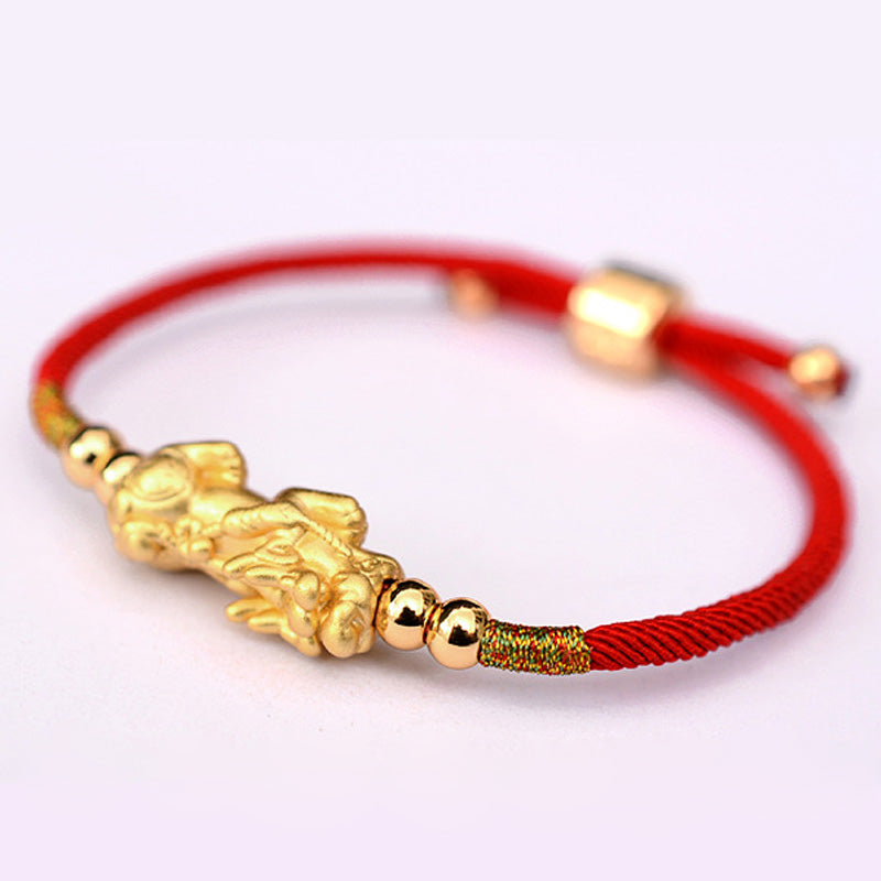 24K Gold-Plated Pixiu Luck Red String Bracelet