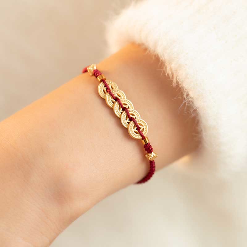 Copper Coin Red String Bracelet for Luck & Protection