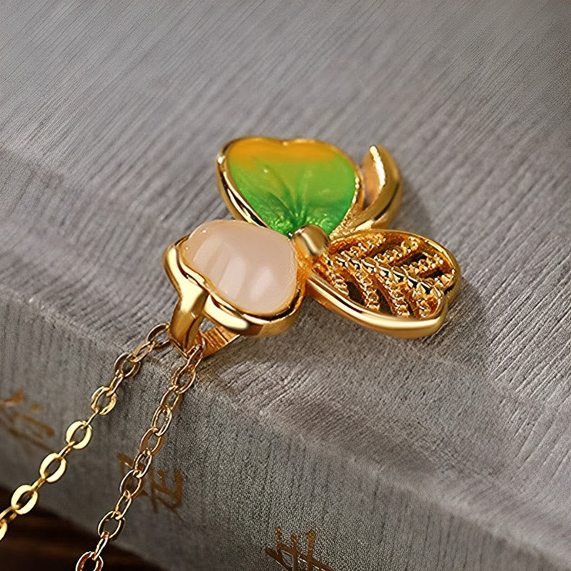 Hetian Jade Luck Shamrock Necklace & Earrings Set