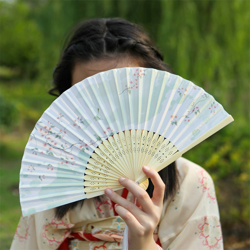 Classic Birds Singing Flowers Bamboo Folding Fan