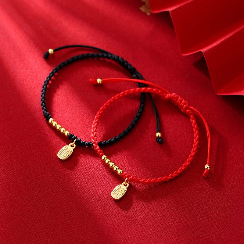 Fu Character Red String Bracelet for Luck & Protection