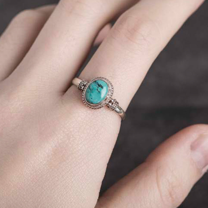 Adjustable Turquoise Ring 925 Sterling Silver Wisdom