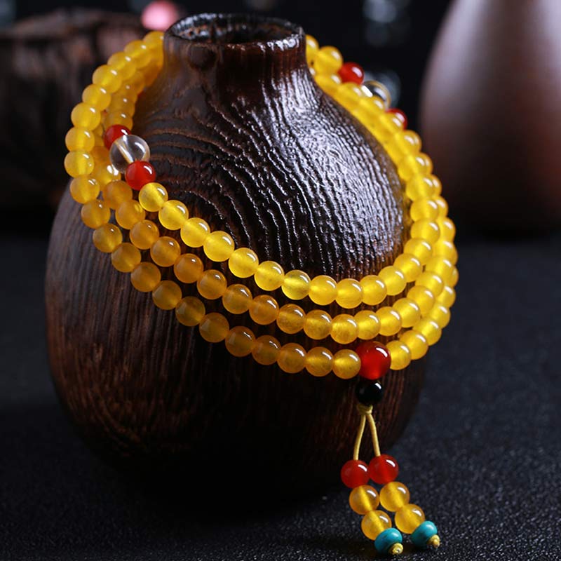 108 Bead Mala Bracelet in Yellow Chalcedony for Harmony & Positivity