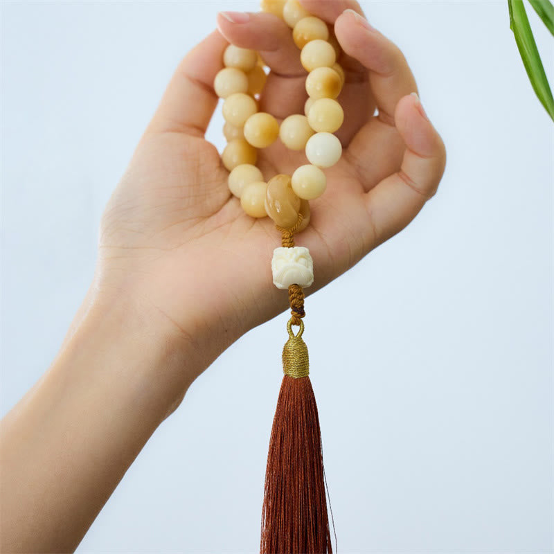 12mm Bodhi Seed Wrist Mala with Dancing Lion Charm for Harmony