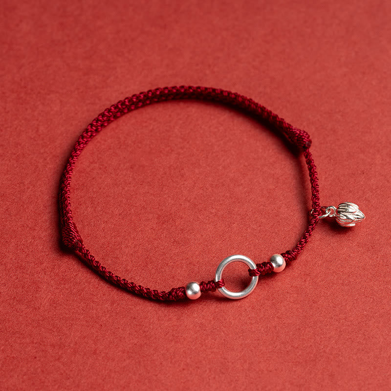 925 Sterling Silver Red String Bracelet with Peace Joy Lotus Buckle