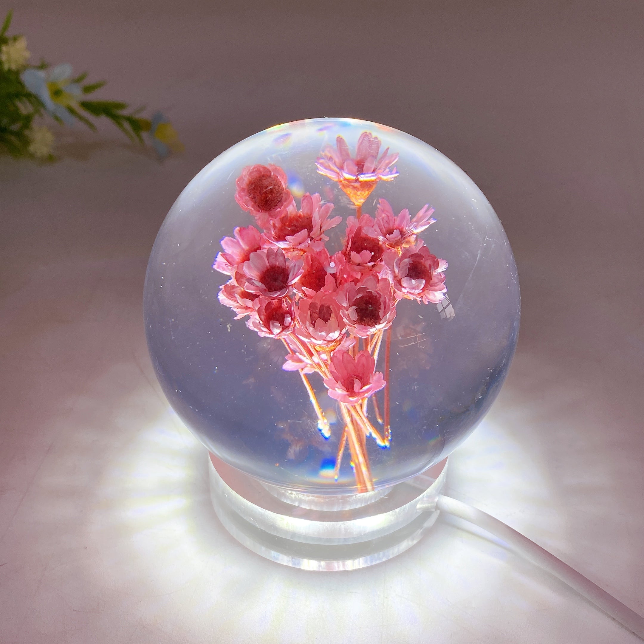 70mm Resin Flower Sphere Crystal Healing Orb
