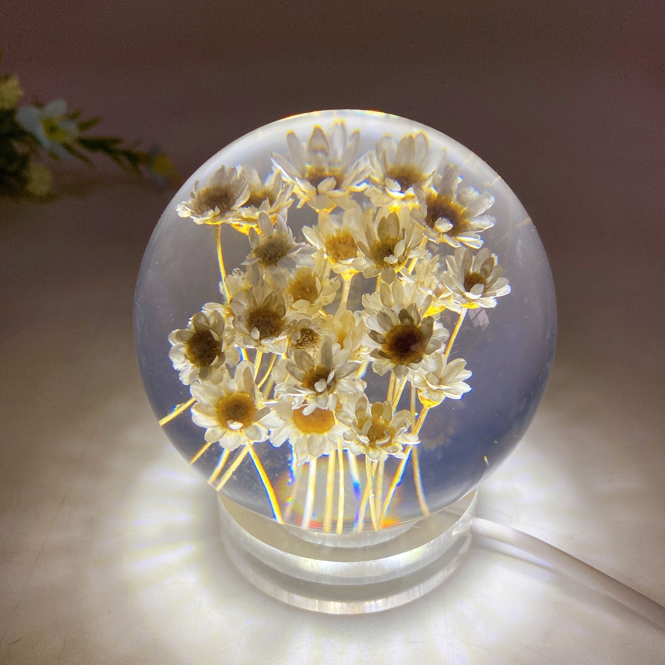 70mm Resin Flower Sphere Crystal Healing Orb