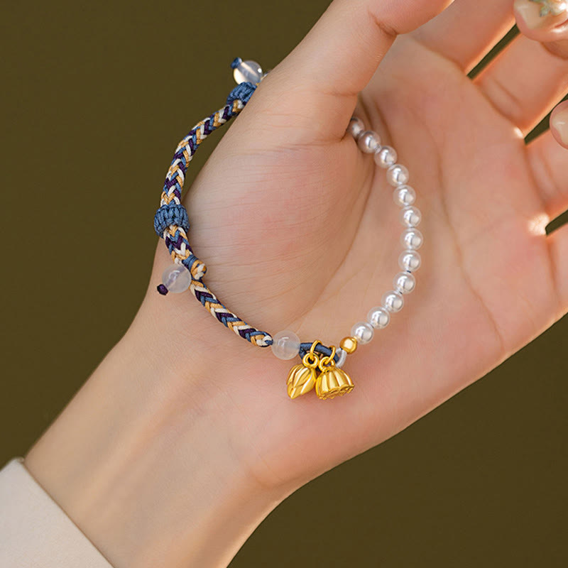 925 Sterling Silver Lotus Pearl Bracelet with Chalcedony | Prosperity