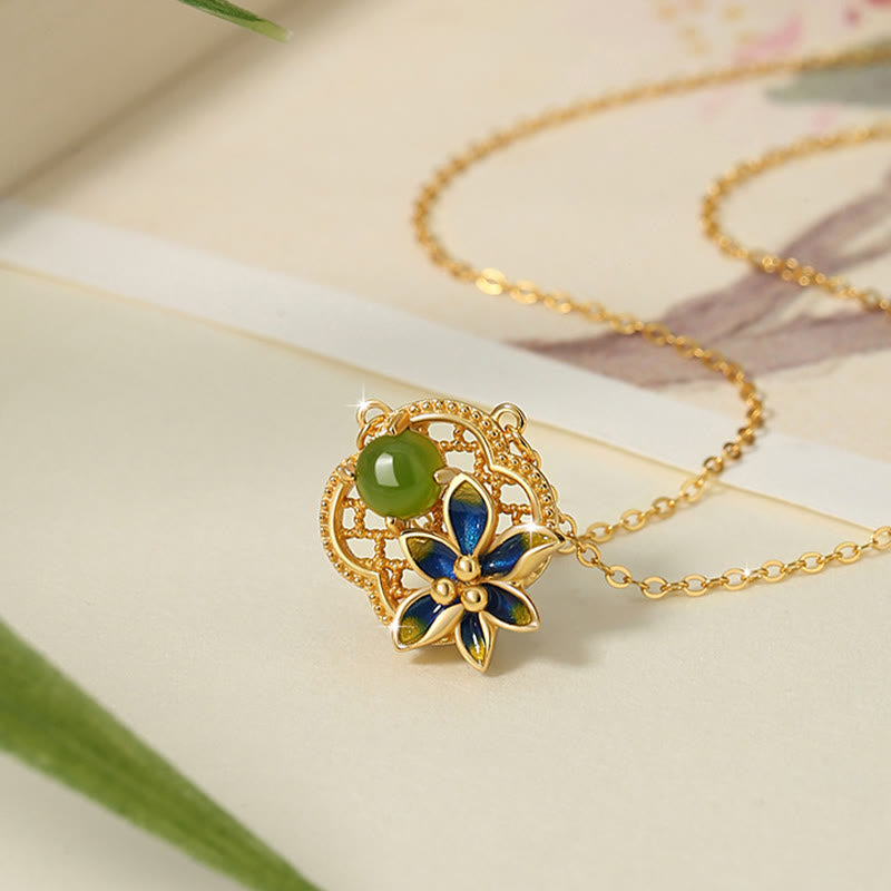 Hetian Cyan Jade Four Leaf Clover Jewelry Set | Healing Sounds