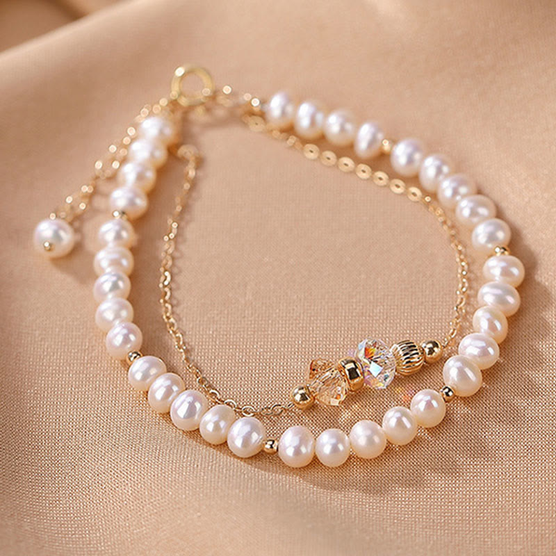 925 Sterling Silver 14K Gold Plated Pearl Healing Bracelet
