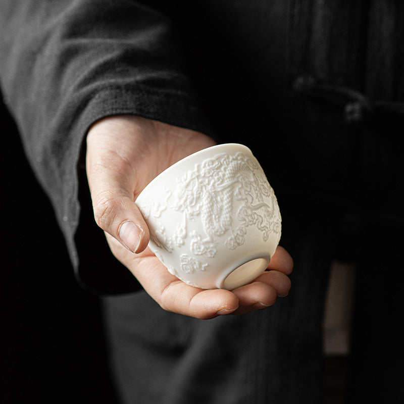 Dragon Phoenix White Porcelain Zen Decor Teacup 115ml