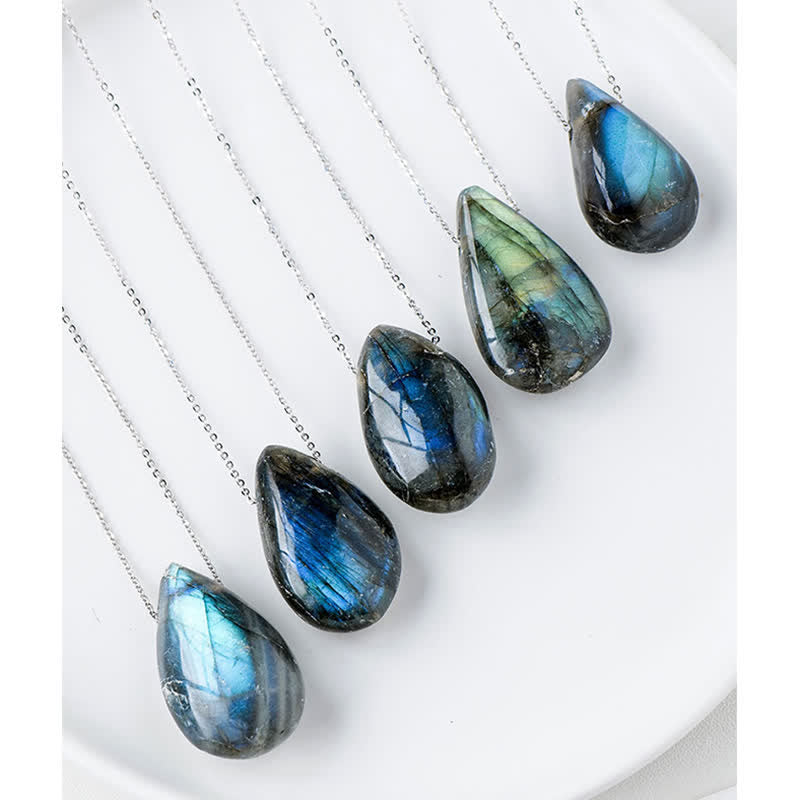Labradorite Water Drop Support Healing Necklace Pendant 3cm