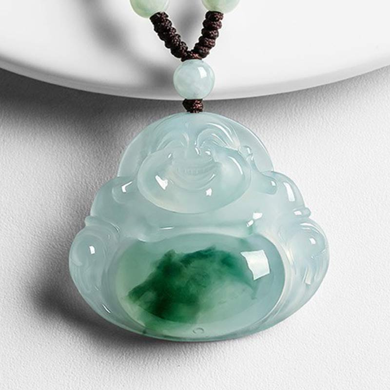 Cyan Jade Luck Necklace Pendant with Buddha Symbol