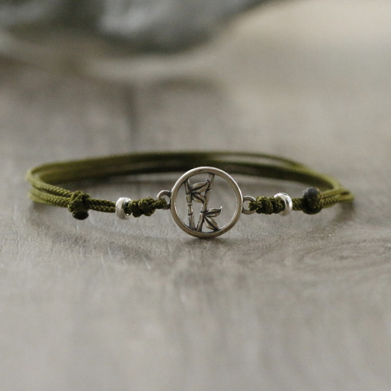 Unisex 925 Sterling Silver Bamboo Red String Bracelet