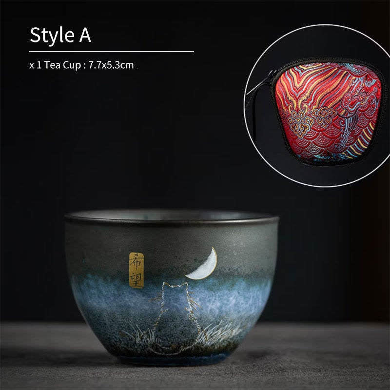 Ceramic Black Cat Tea Cup 140ml - Japanese Tableware