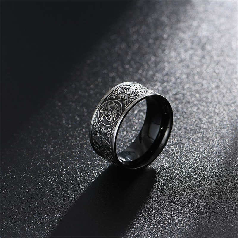 Carved Four Guardian Beasts Dragon Ring in Titanium Steel