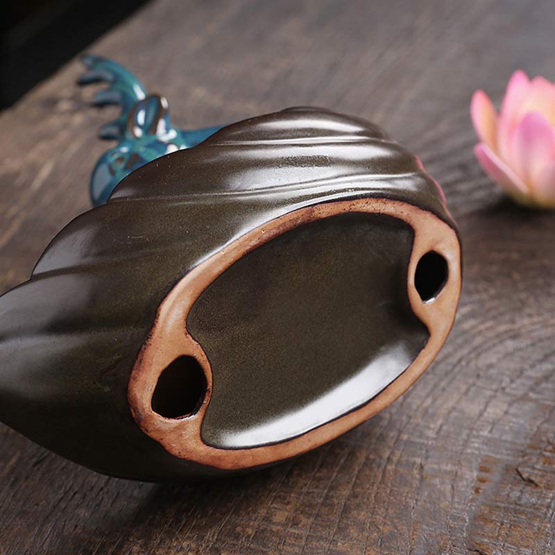 Ceramic Lotus Backflow Incense Burner with Deer 18cm