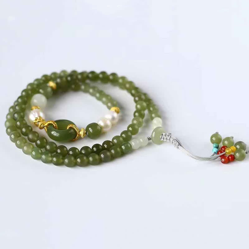 6mm Hetian Jade Pearl Luck Wealth String Bracelet