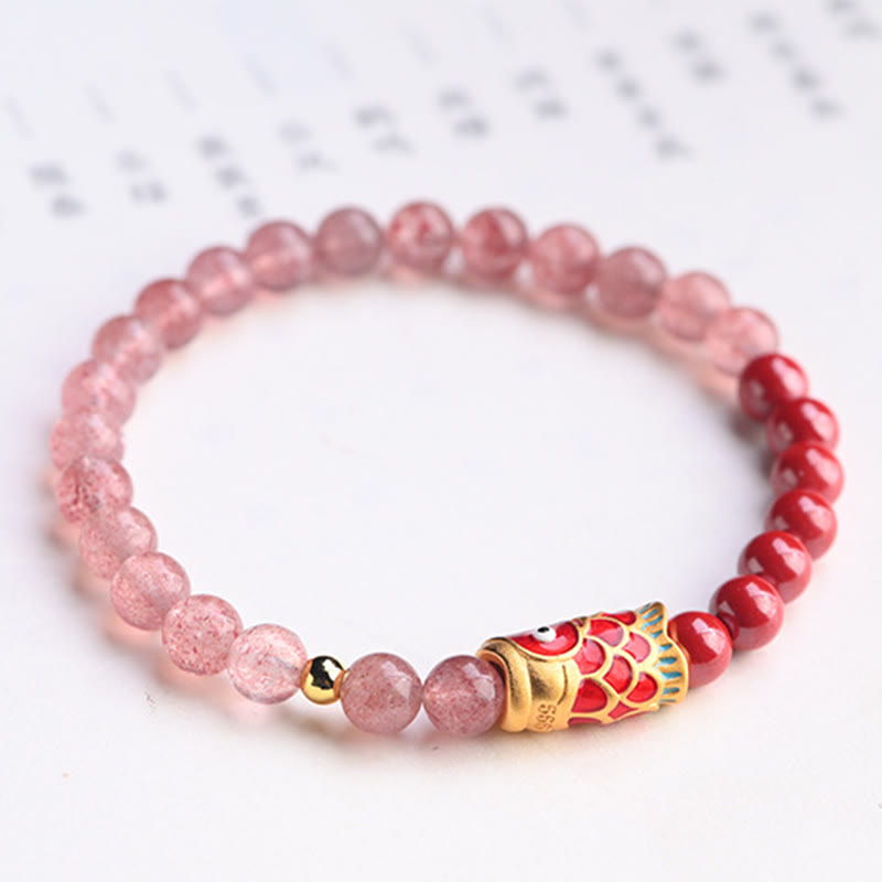 4mm Strawberry Quartz Lucky Koi Fish Healing Bracelet