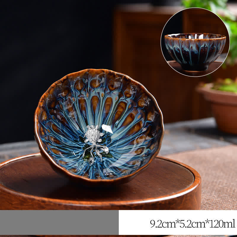Ceramic Zen Teacup 120ml | Lotus Peacock Dragon Symbolism