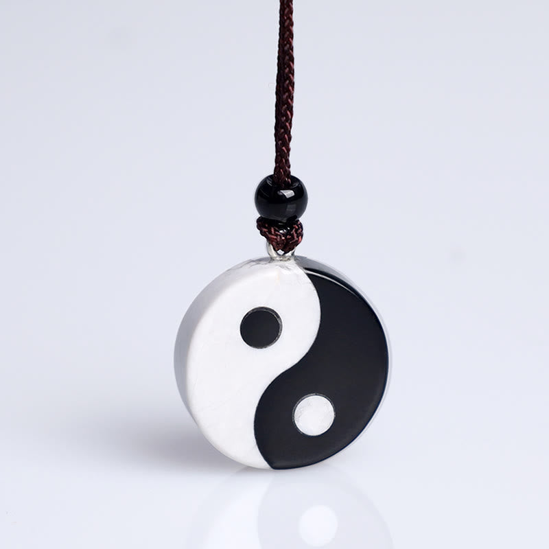Black Obsidian White Turquoise Yin Yang Balance Necklace