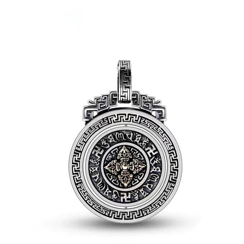 Om Mani Padme Hum Necklace | Copper Silver Rotatable Pendant