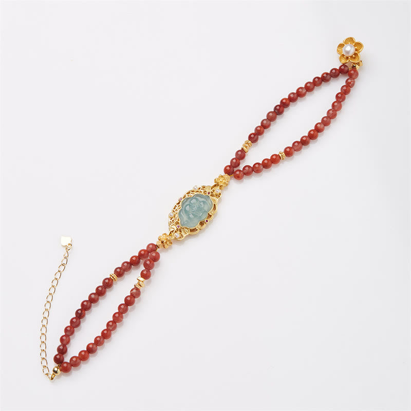14-18cm Red Agate Jade Lotus Calm Double Layer Bracelet
