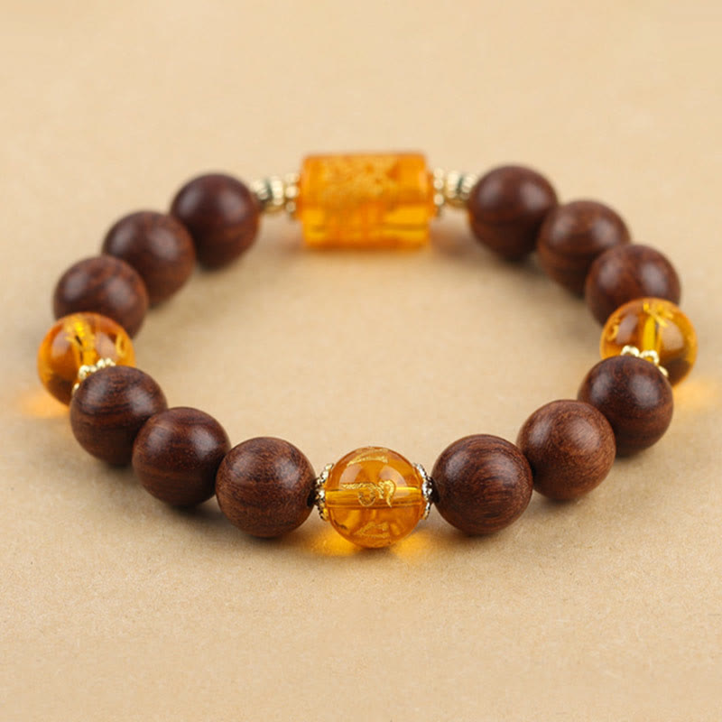 Om Mani Padme Hum Bracelet in Phoebe Zhennan Wood for Spiritual Protection