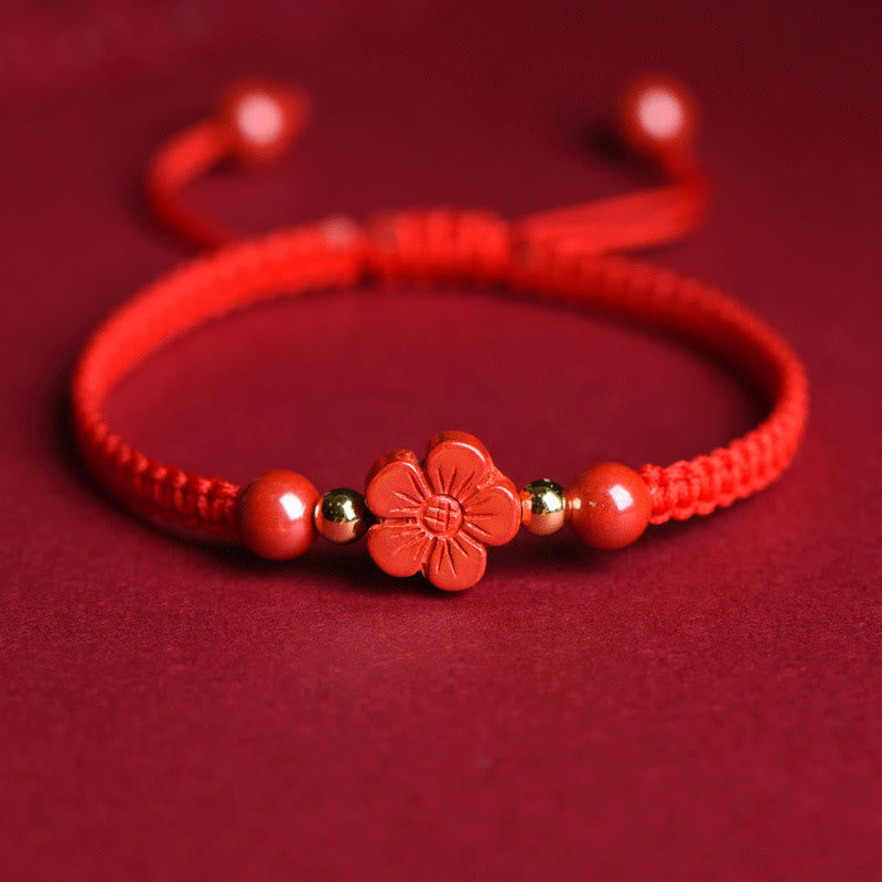 Cinnabar Bracelet with Red String | Four Leaf Clover Blessing