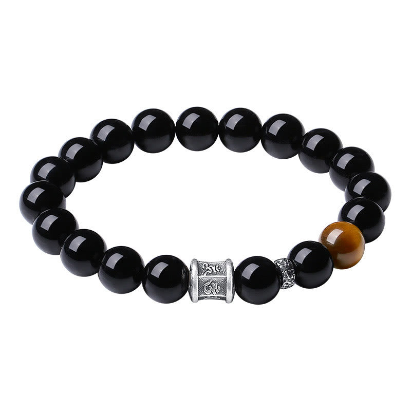 Unisex 10mm Black Obsidian Om Mani Padme Hum Bracelet