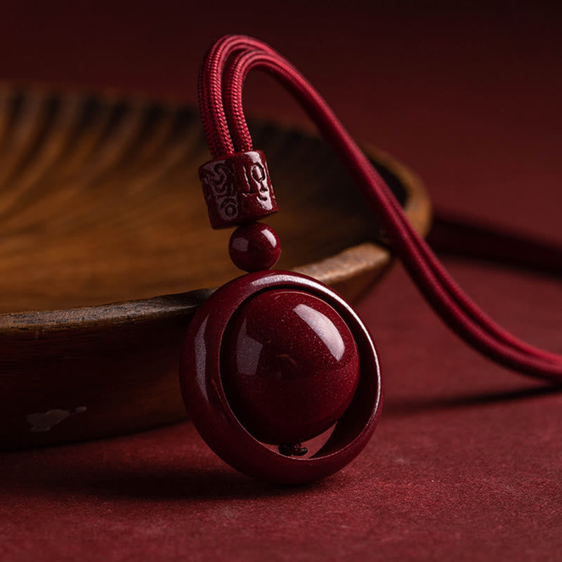 Cinnabar Om Mani Padme Hum Necklace for Blessing & Luck