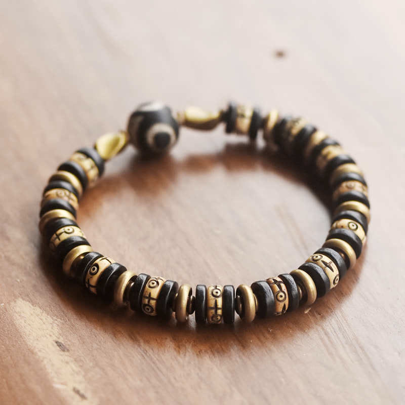 8mm Tibetan Yak Bone Ebony Wood Strength Bracelet