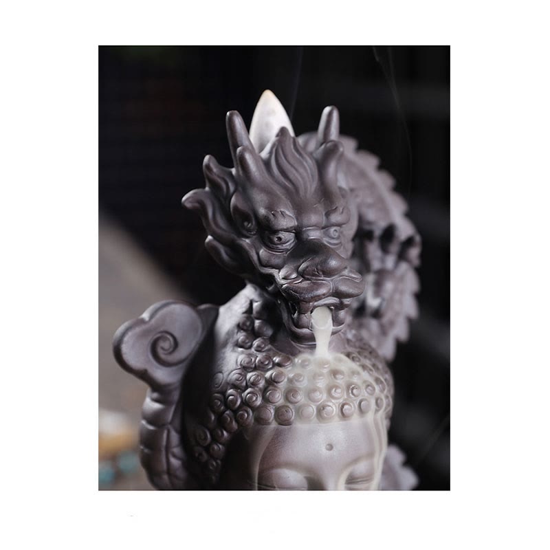 Purple Clay Buddha Dragon Incense Burner 10.5cm Meditation