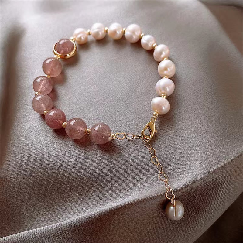 Strawberry Quartz Pearl Love Positive Chain Bracelet