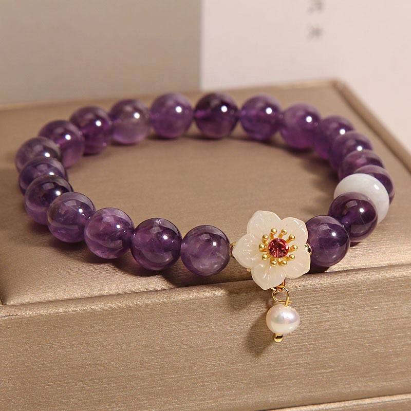 Amethyst White Agate Pearl Balance Bracelet 14-17cm Wrist