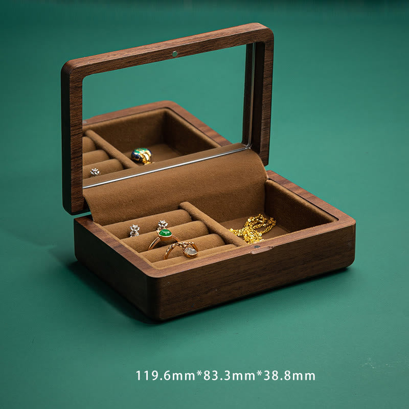 Black Walnut Wood Jewelry Storage Box with Mirror | Zen Decor