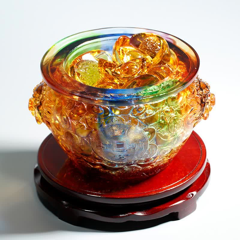 Handmade Liuli Crystal Treasure Bowl for Zen Home Decor
