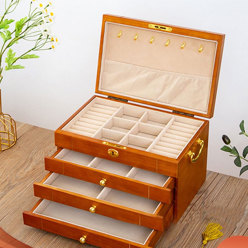 Four-Layer Solid Wood Jewelry Box with Velvet | Zen Decor