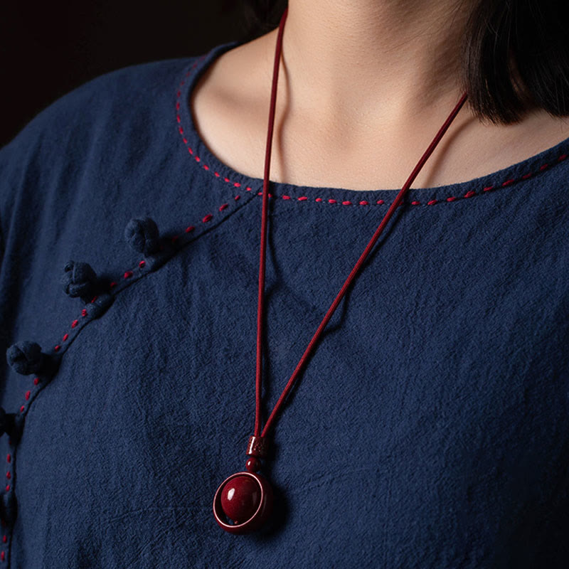 Cinnabar Om Mani Padme Hum Necklace for Blessing & Luck