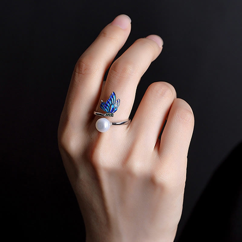 925 Sterling Silver Pearl Butterfly Healing Jewelry Set