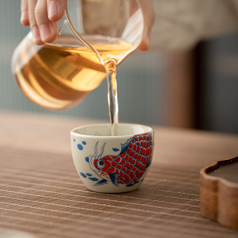60ml Koi Fish Arowana Ceramic Teacup for Zen Decor