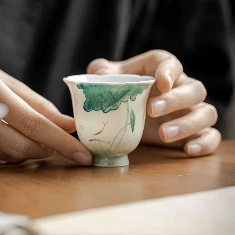 Ceramic Koi Fish Teacup 65ml Lotus Leaf Pattern
