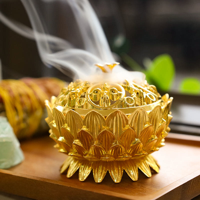 Lotus Shaped Zinc Alloy Incense Burner for Meditation